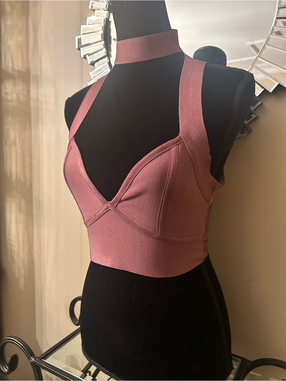 Missguided Rose-Mauve Halter Bandage Top with Choker - Picture 4 of 6